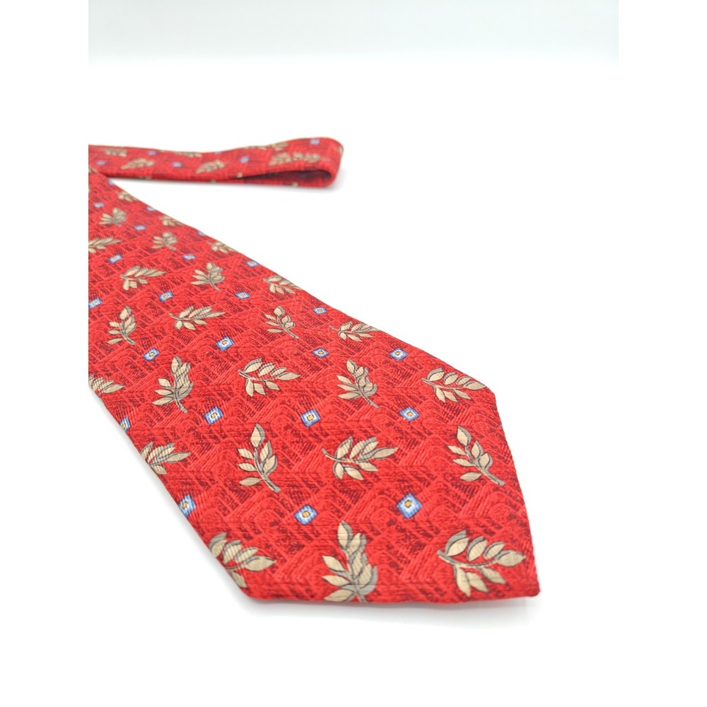 Robert Talbott Best of Class Silk Tie Mens Red Geometric Leaf USA 56x4